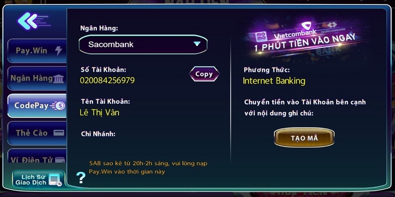 Bạn có thể chọn nhiều kênh nạp tiền vào RoyalClub